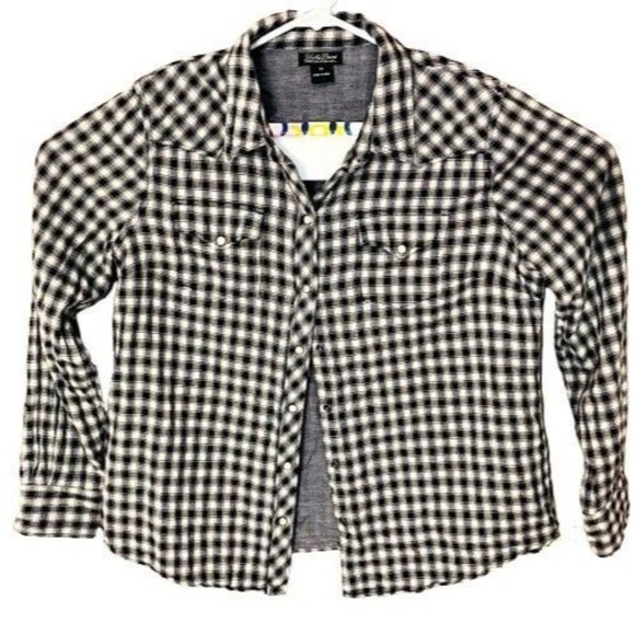 Lucky Brand Other - Lucky Brand Men's Pearl Snap Black/White Plaid Casual Collared Shirt-Size XL